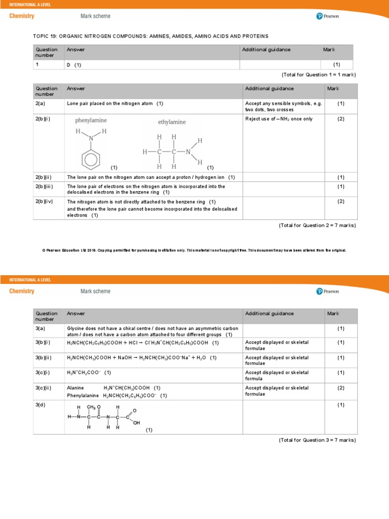 IAL Chemistry SB2 Mark Scheme T19 | PDF | Amine | Atoms
