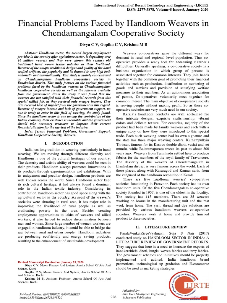 Financial Problems Faced by Handloom Weavers in Chendamangalam