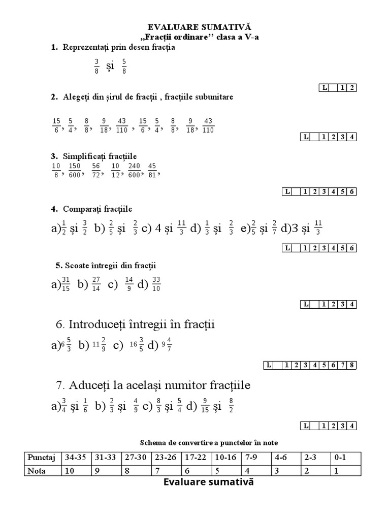 Exercitii Cu Fractii Clasa 5 Pdf Evaluare Clasa 5 (Recuperat Automat) | PDF