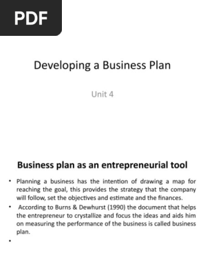 Unit 4 Developing a Business Plan