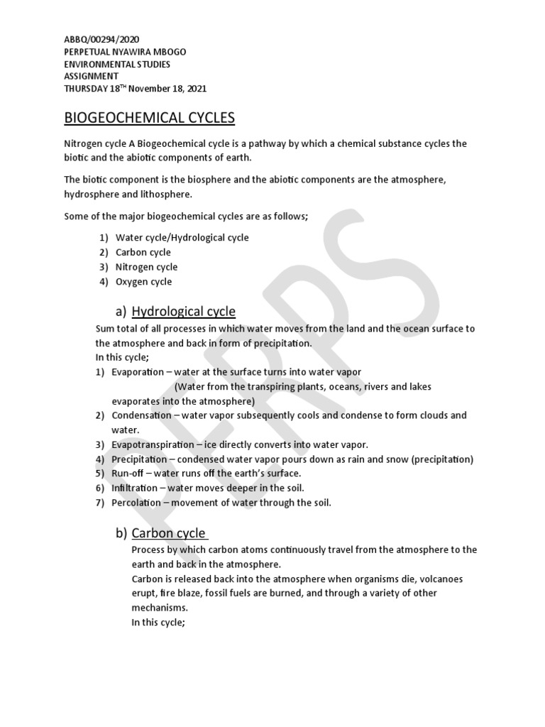 Biogeochemical Cycles PDF Nature Physical Sciences