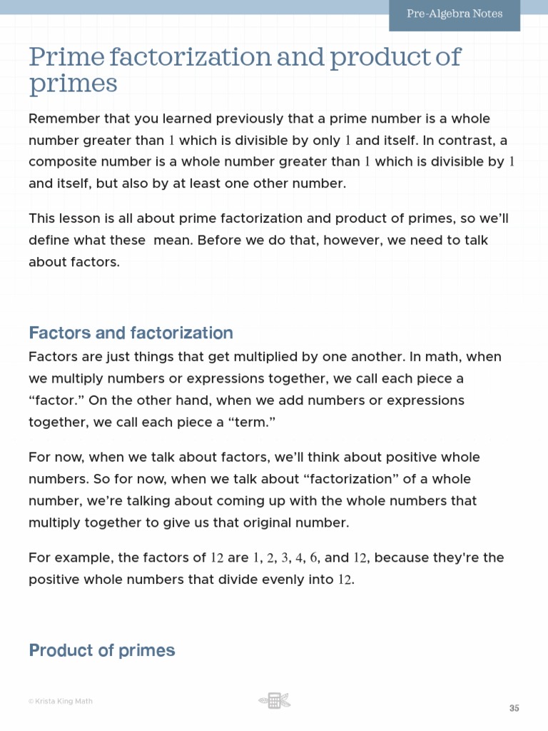 Prime factorization and product of primes explained | PDF | Prime ...