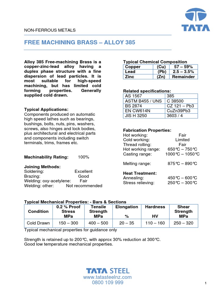 Free Machining Brass Alloy 385 PDF Screw Annealing (Metallurgy)