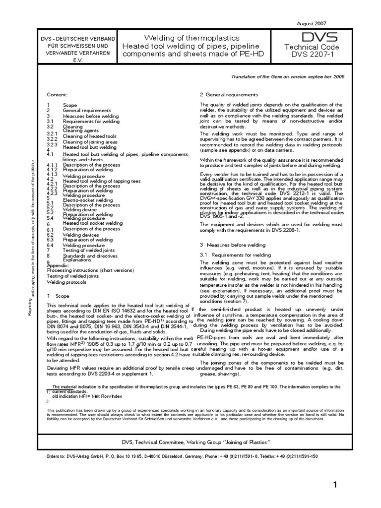 DVS 2207-1: Heated Tool Welding Guide | PDF | Pipe (Fluid Conveyance ...