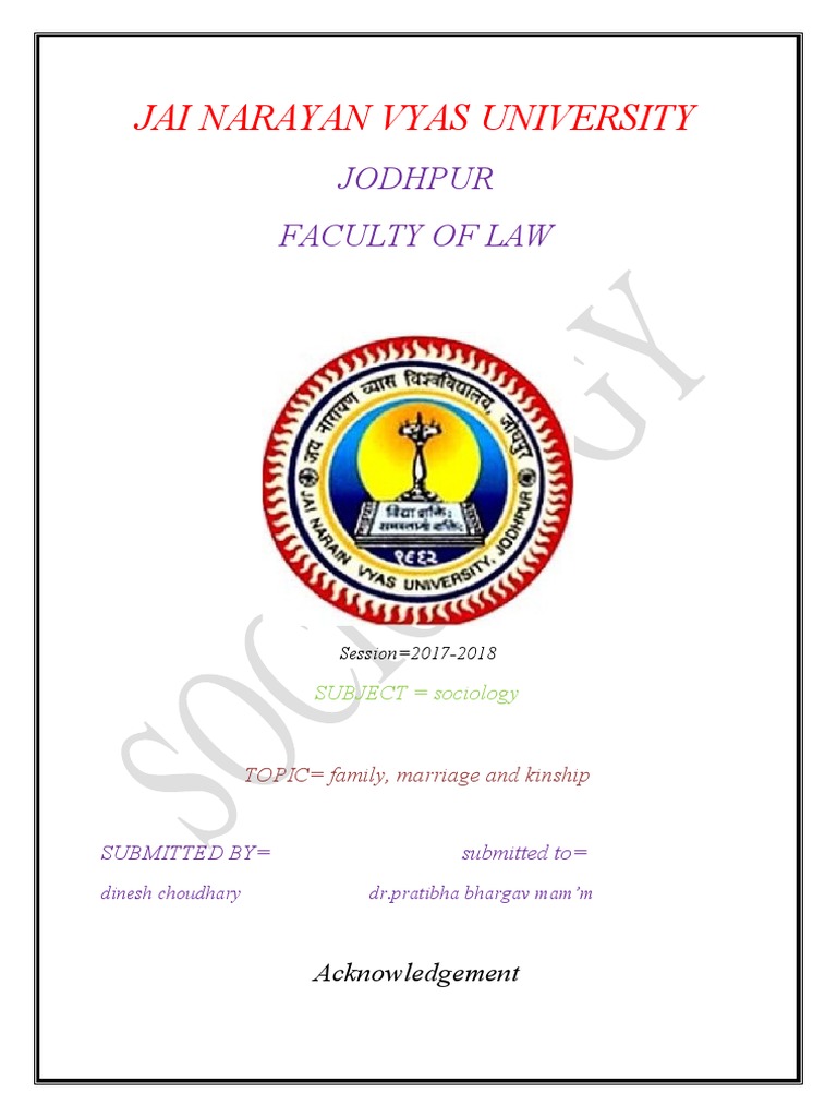 Jai Narayan Vyas University Jodhpur Faculty of Law PDF Marriage