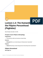 Lecture 1.3 The Humanities and The Filipino Personhood (Pagkatao)