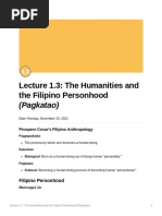 Lecture 1.3 The Humanities and The Filipino Personhood (Pagkatao)