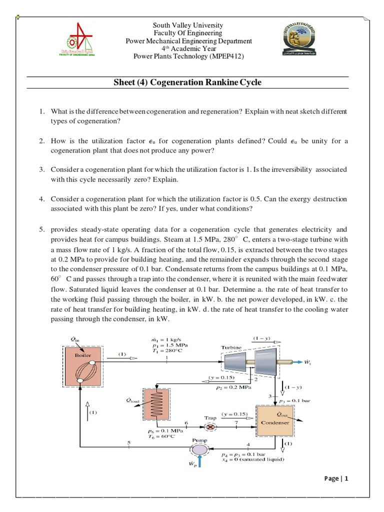 Sheet (4) Cogeneration Rankine Cycle | PDF | Steam | Cogeneration