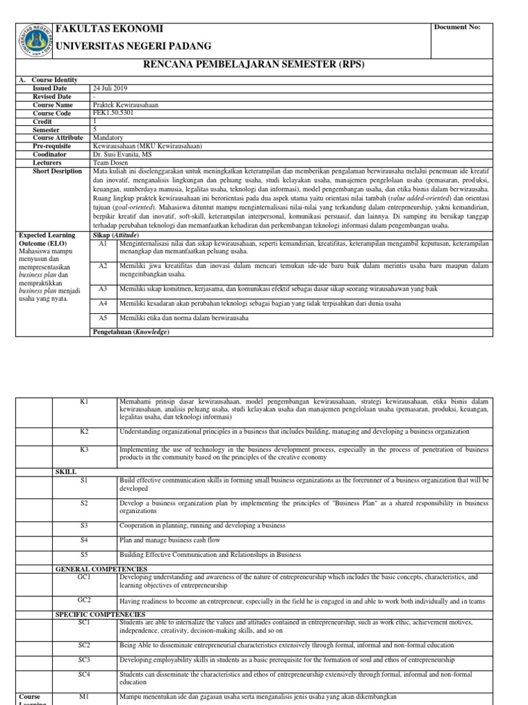 RPS Praktek Kewirausahaan | PDF | Karier & Perkembangan | Bisnis