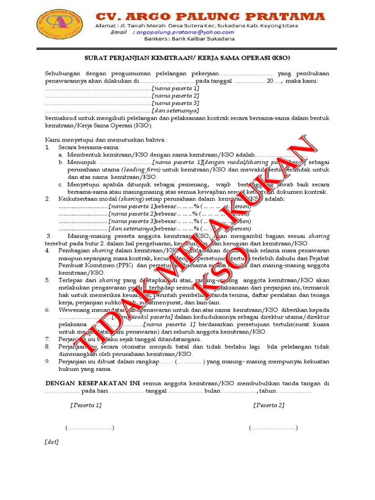 Surat Perjanjian Kerjasama KSO | PDF