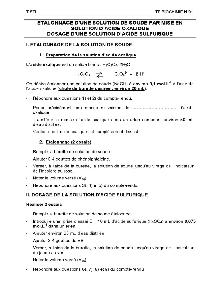 Dosage Acide Oxalique et Sulfurique | PDF | Hydroxyde de sodium ...