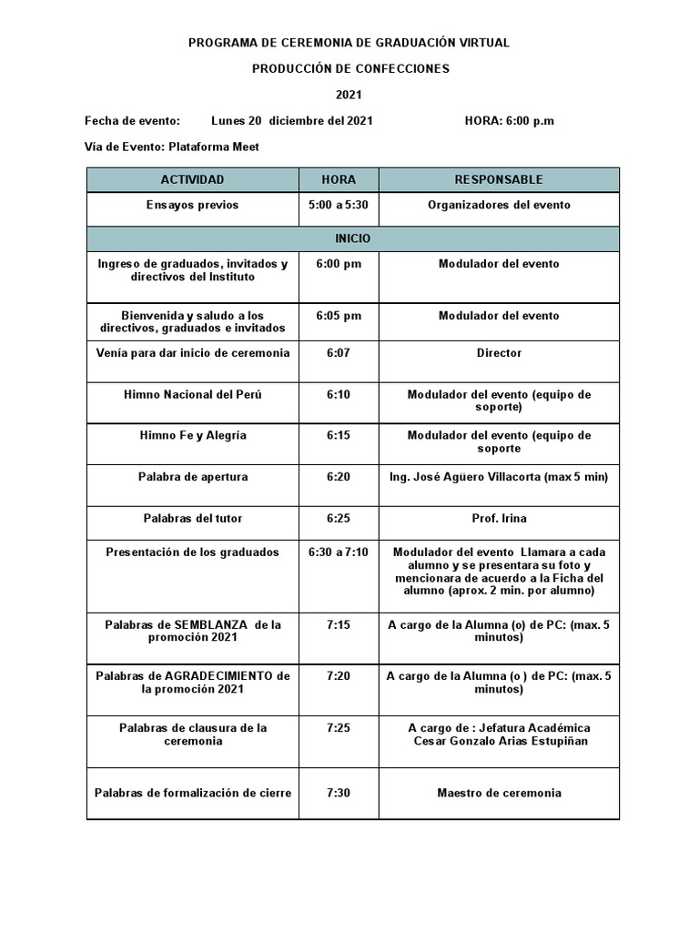 Esquema Del Programa De La Ceremonia Esta Mañana Asistimos A La