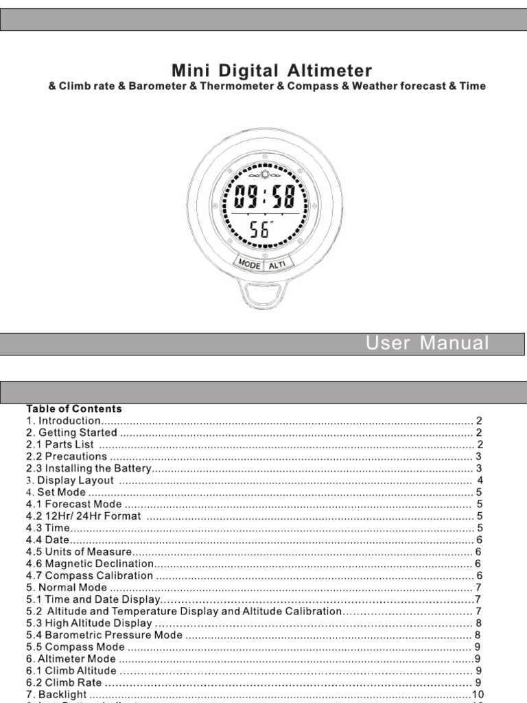 Mini Digital Altimeter & Climb Rate & Barometer & Thermometer