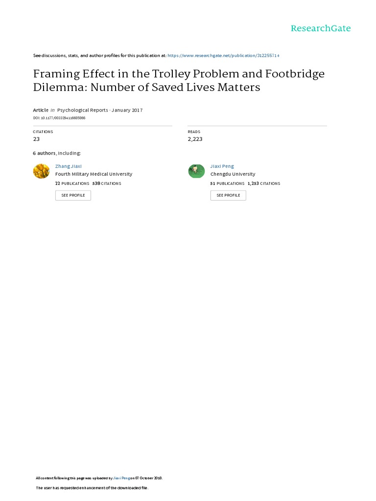 Framing Effect in The Trolley Problem and Footbridge Dilemma Number of