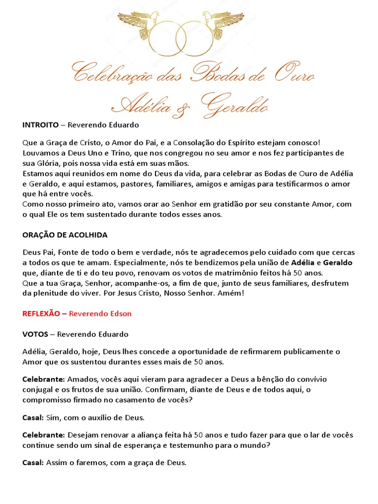 Liturgia de Bodas de Ouro | PDF | Oração | Amor, image size:768x1024