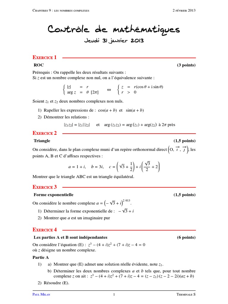 Nombres complexes : exercices et QCM | PDF | Nombre complexe | Arithmétique