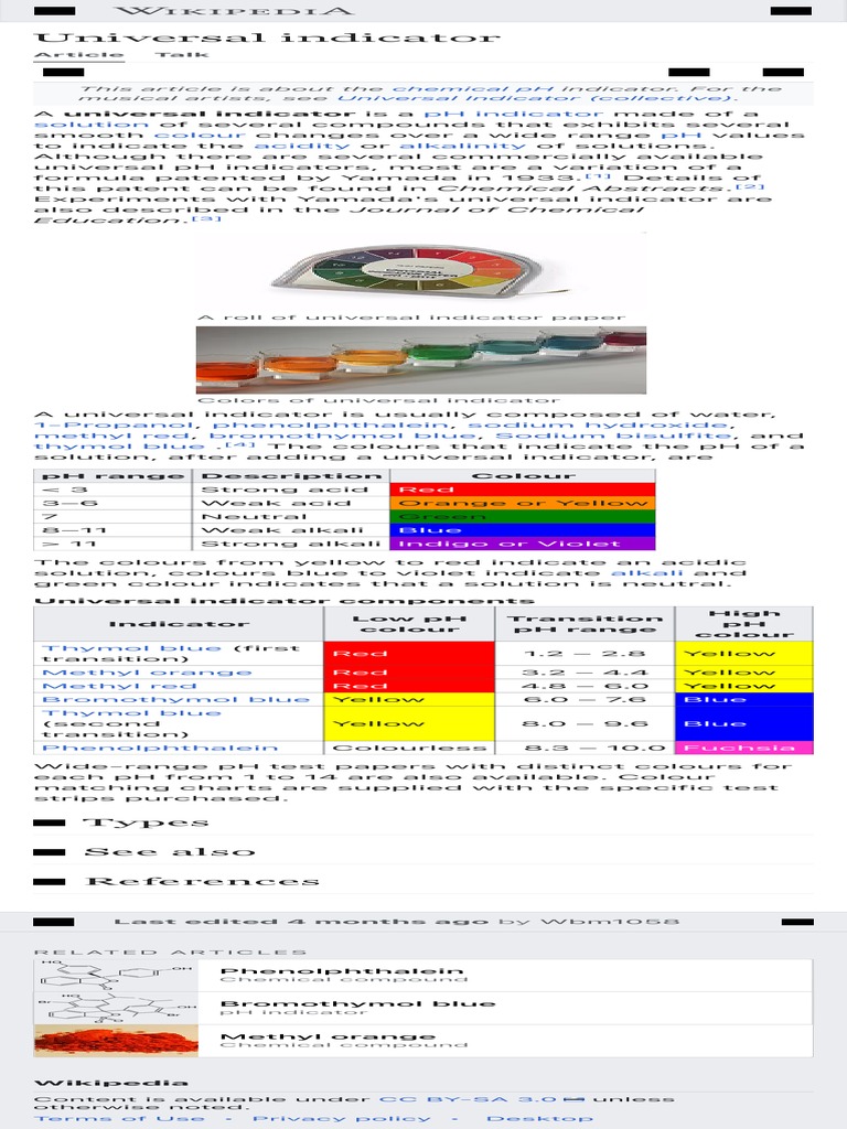 Universal Indicator Wikipedia PDF Ph Physical Sciences