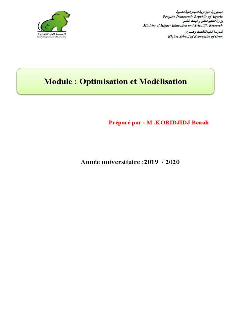 Optimisation et Modélisation | PDF | Optimisation mathématique ...