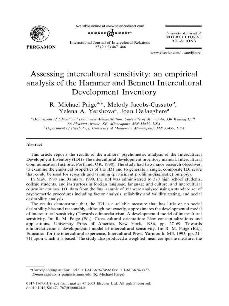Evaluating the Intercultural Development Inventory | PDF | Factor ...