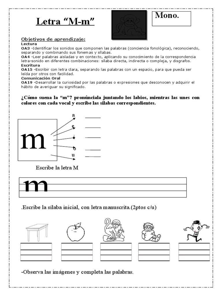 Actividades de escritura con la letra M | PDF | Artes del Lenguaje y ...