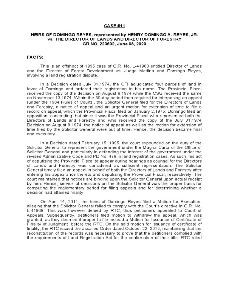 CASE 11 Heirs of Domingo Reyes, Represented by Henry Domingo A. Reyes