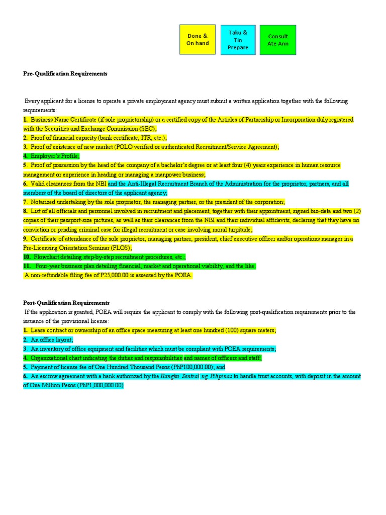 Poea Requirements Checklist PDF Sole Proprietorship Business