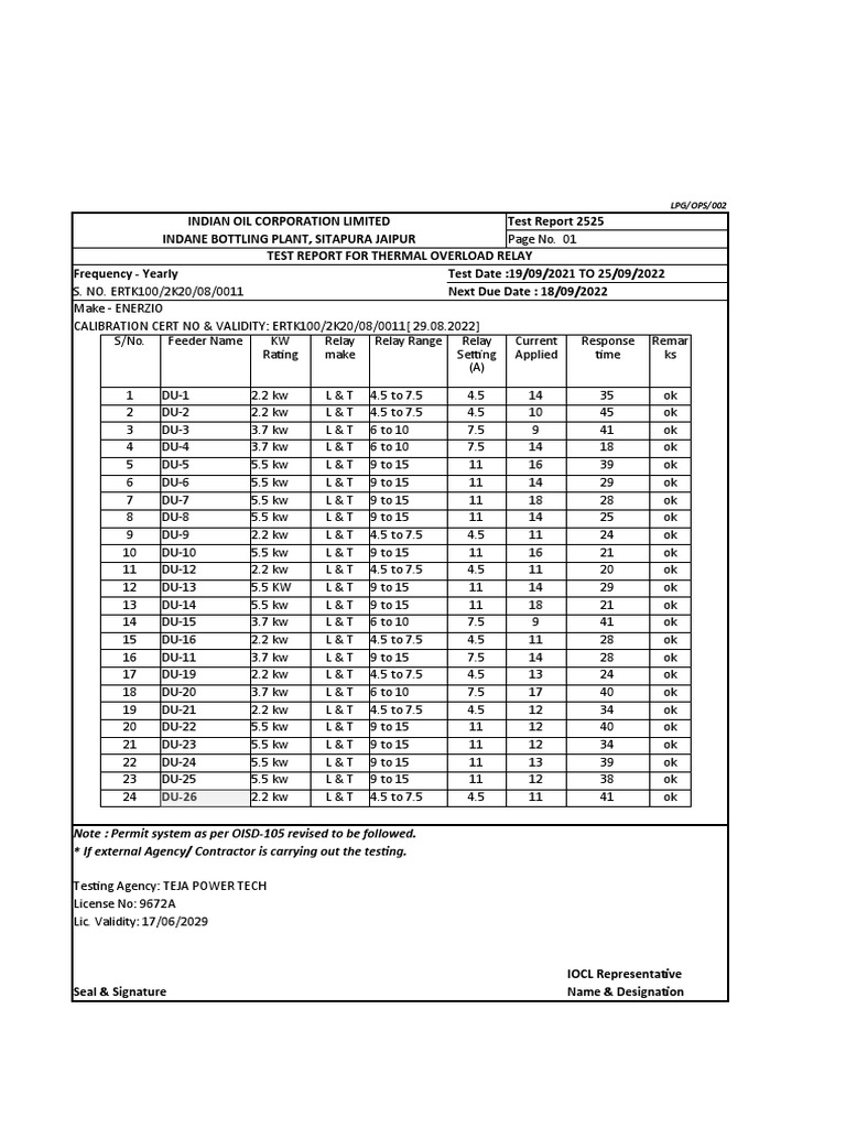 Thermal Overload Relay Test Report | PDF | Gas Technologies | Energy ...