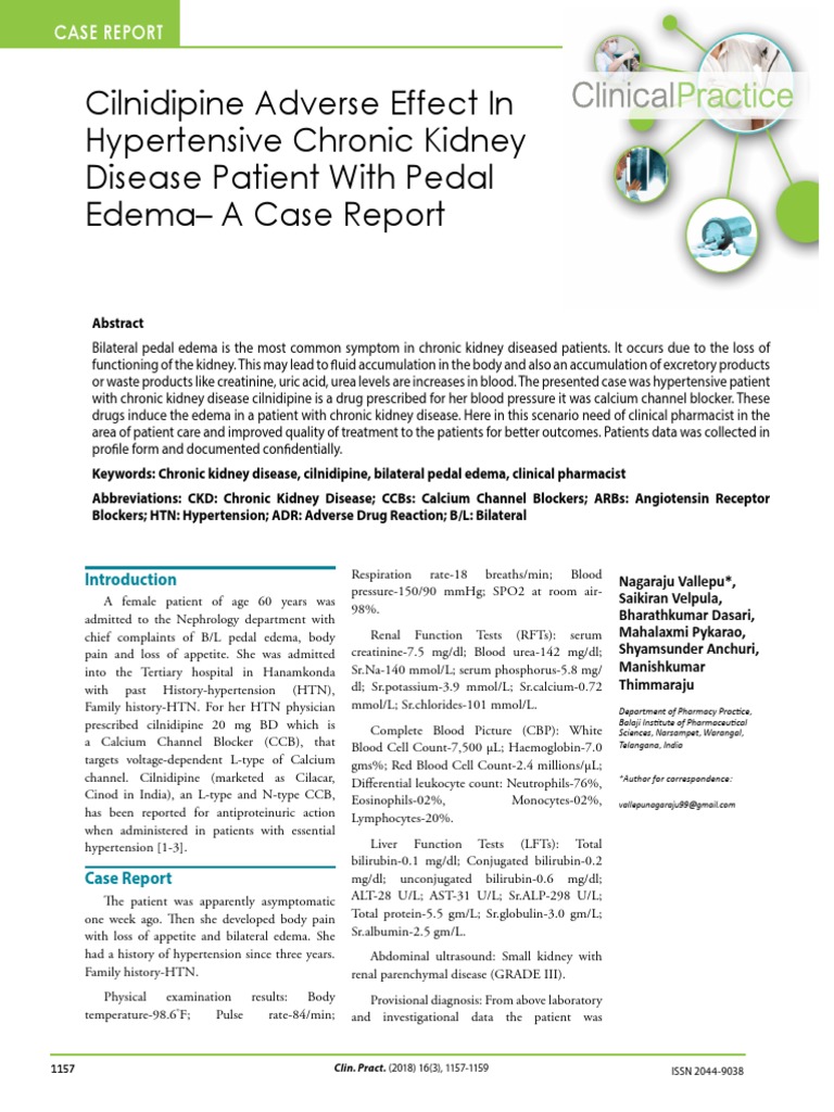 Cilnidipine Adverse Effect in Hypertensive Chronic Kidney Disease