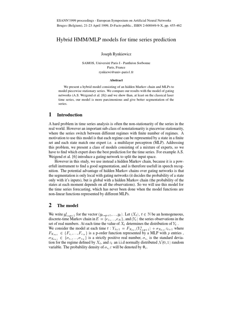 Hybrid HMM MLP Models For Time Series Prediction | PDF | Time Series ...