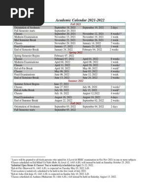 Academic Calendar 2021-2022