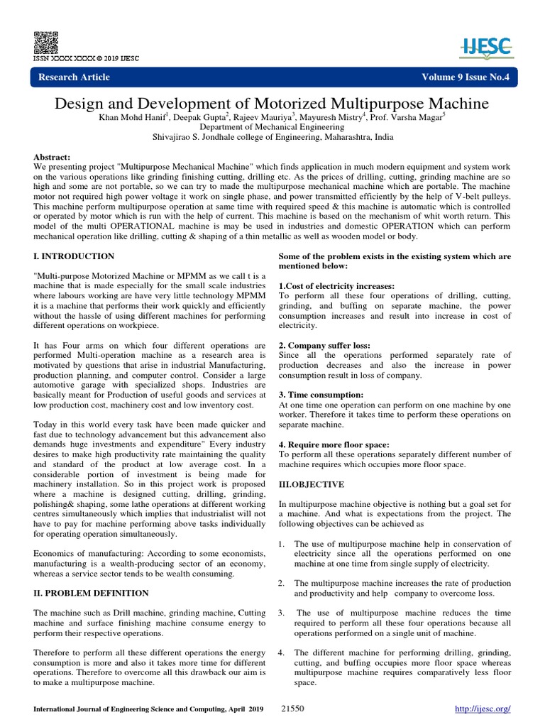 .Design and Development of Motorized Multipurpose Machine | PDF ...