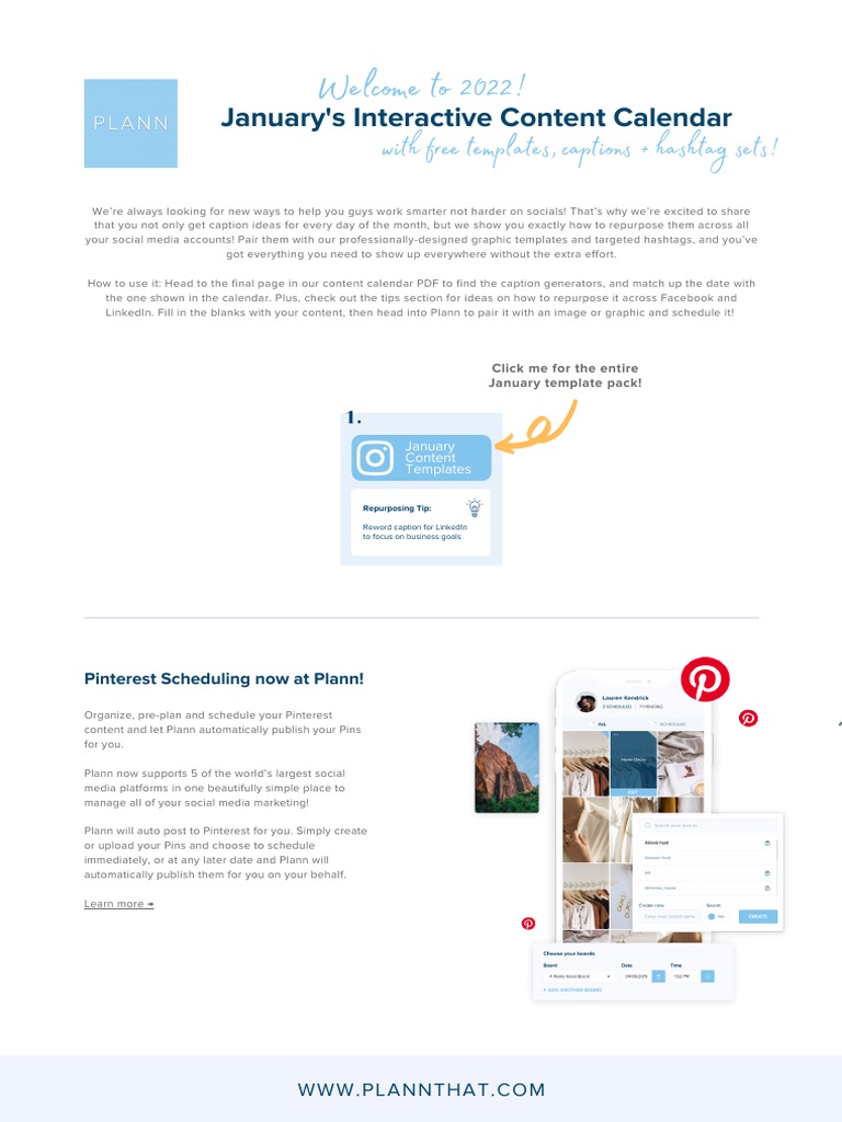 January Content Calendar Plann 2022 PDF Social Media Popular