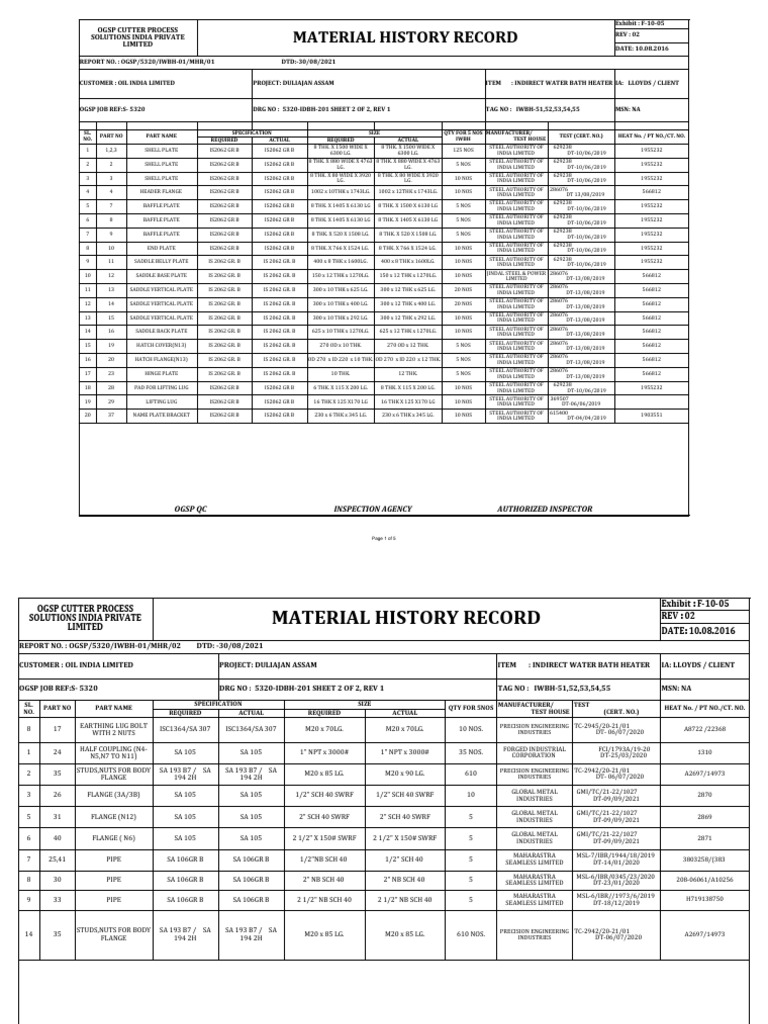 OGSP 007 Material History Record | PDF | Pipe (Fluid Conveyance) | Gas ...