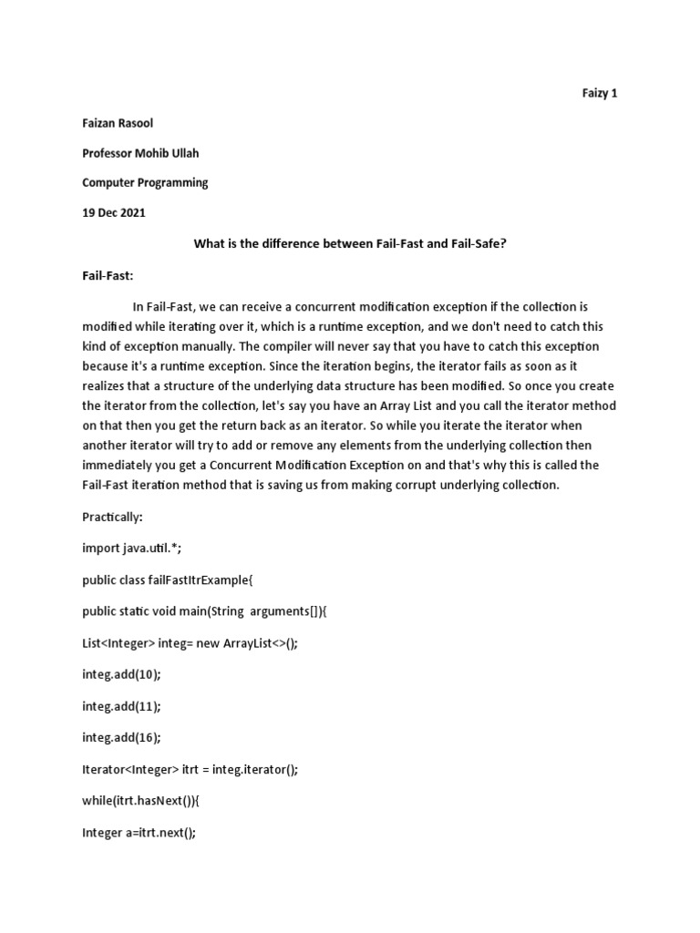 Fail-Fast vs. Fail-Safe - Edited | PDF | Java (Programming Language ...