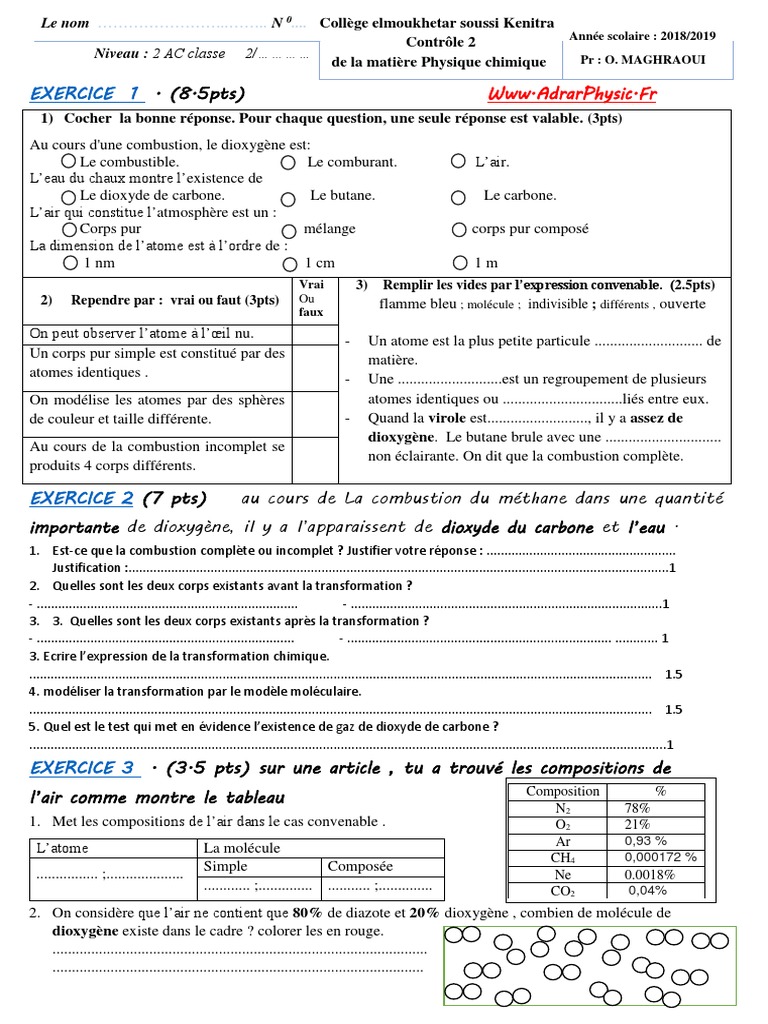 Exercices sur la combustion et l'air | PDF | La combustion | Atomes