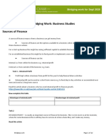 Bridging Work: Business Studies Week 1 Sources of Finance