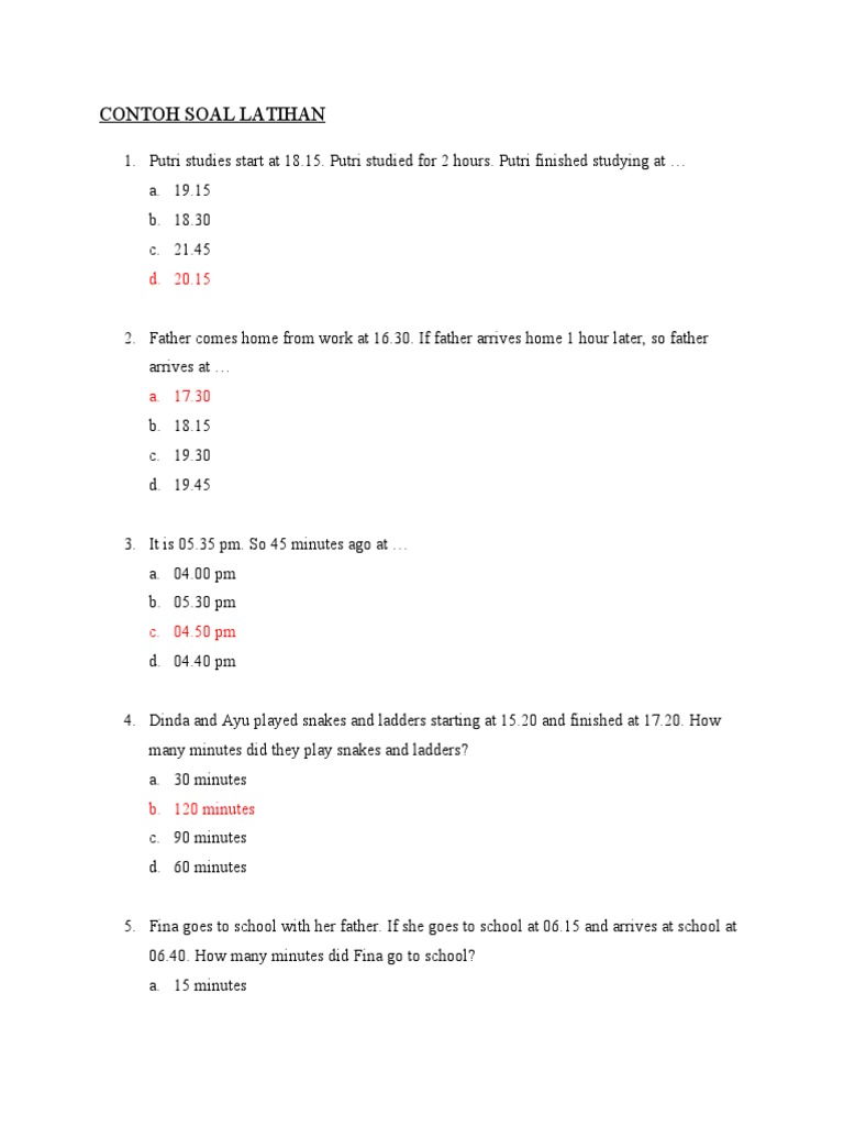 Time Calculation Exercises | PDF
