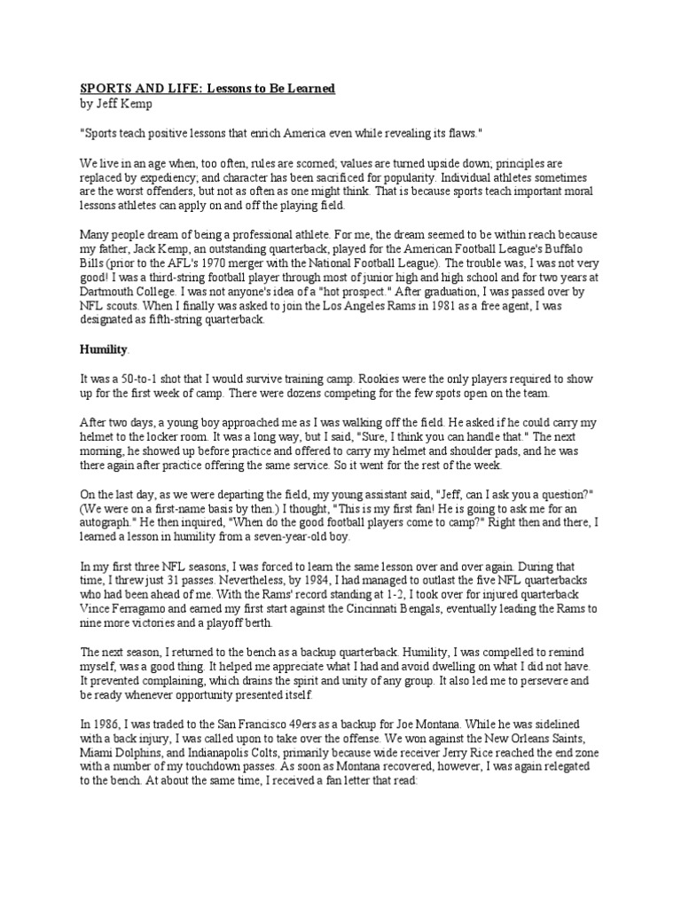 Sports and Life by Jeff Kemp PDF San Francisco 49ers Quarterback