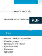 Research Methods: Bibliography, Ethical Violations and Plagiarism