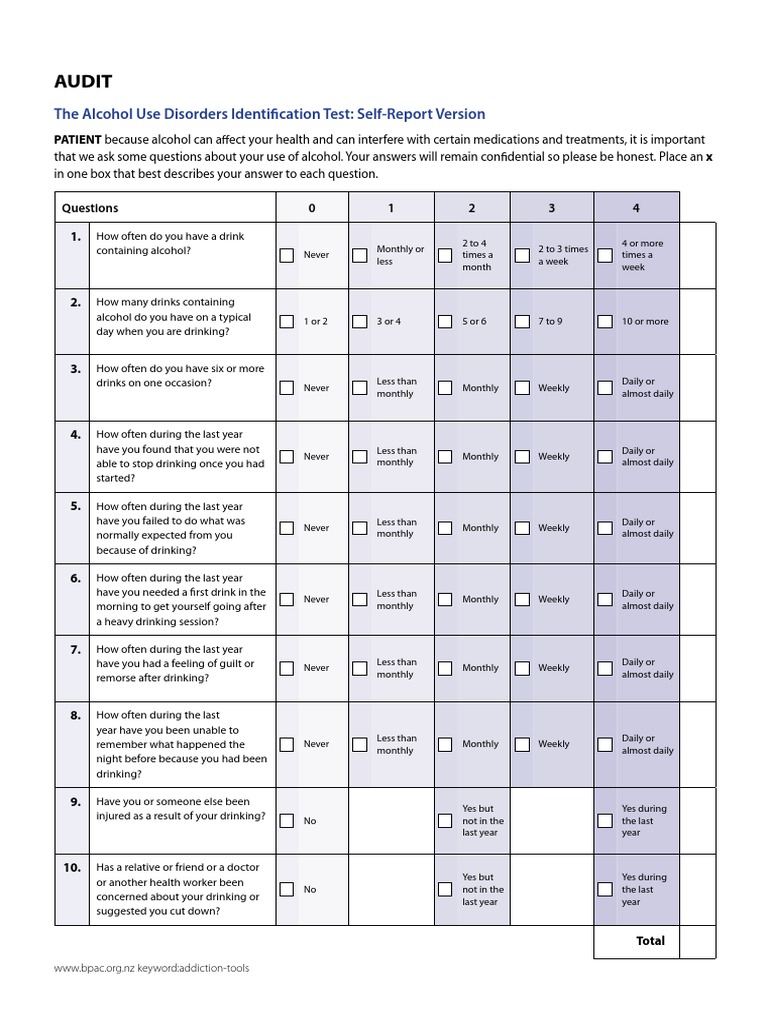 Assessing Alcohol Use Scoring the Alcohol Use Disorders Identification