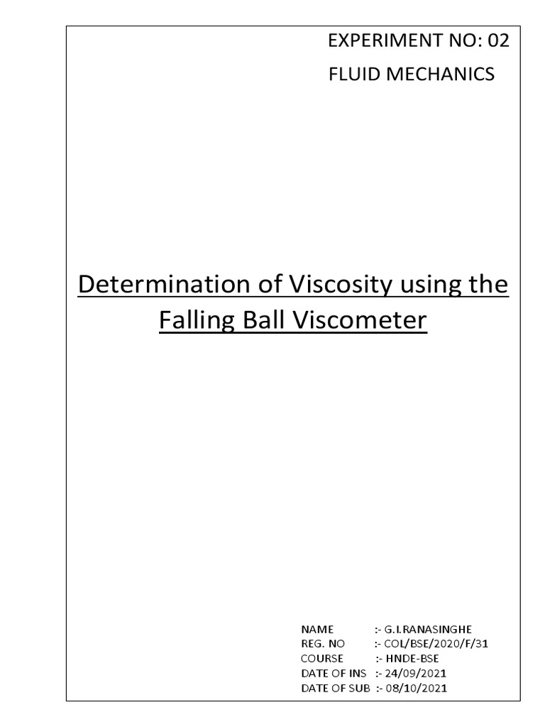Determination and Calculation of Viscosity using a Falling Ball