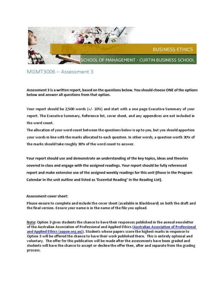 Business Ethics Assessment Report Guide | PDF | Rubric (Academic) | Theory