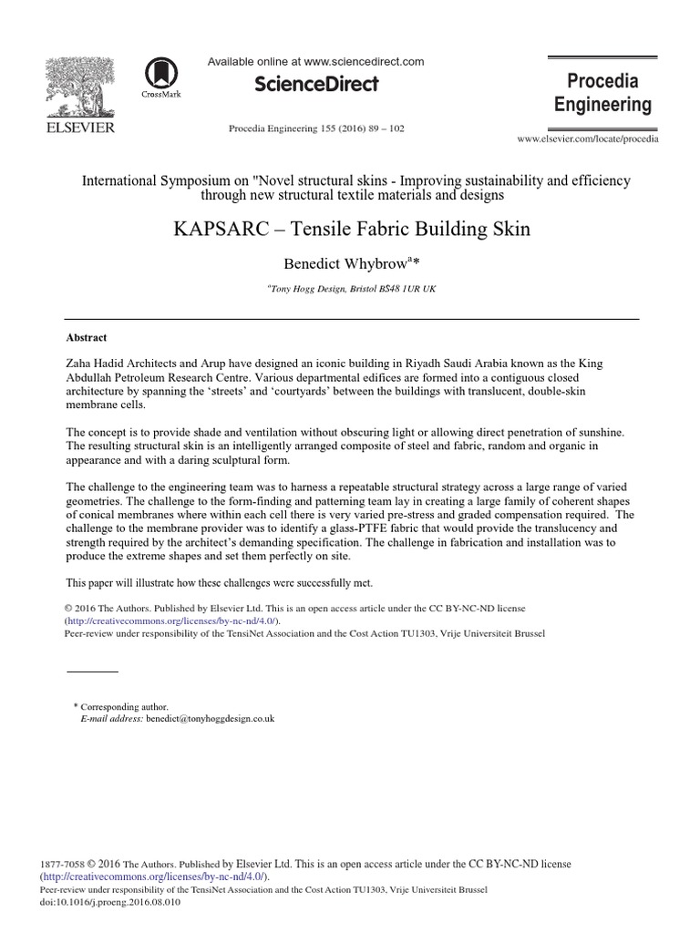 Kapsarc Tensile Fabric Building Skin Sciencedirect PDF Textiles
