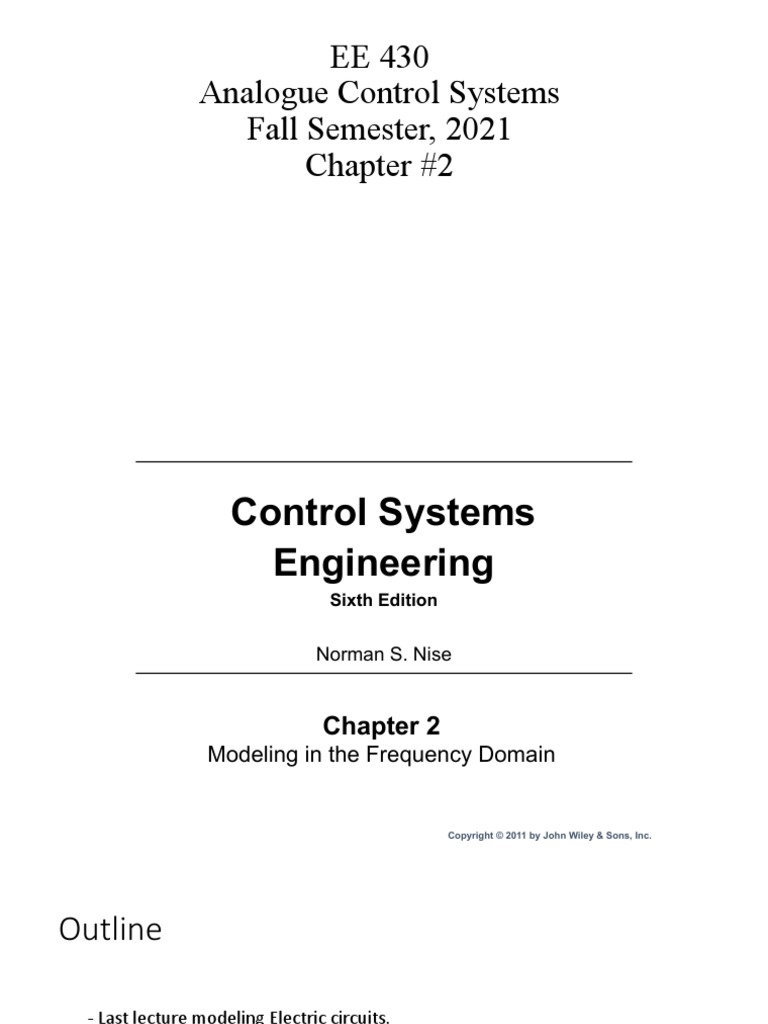 EE 430 Analogue Control Systems Fall Semester, 2021 Chapter #2 | PDF ...