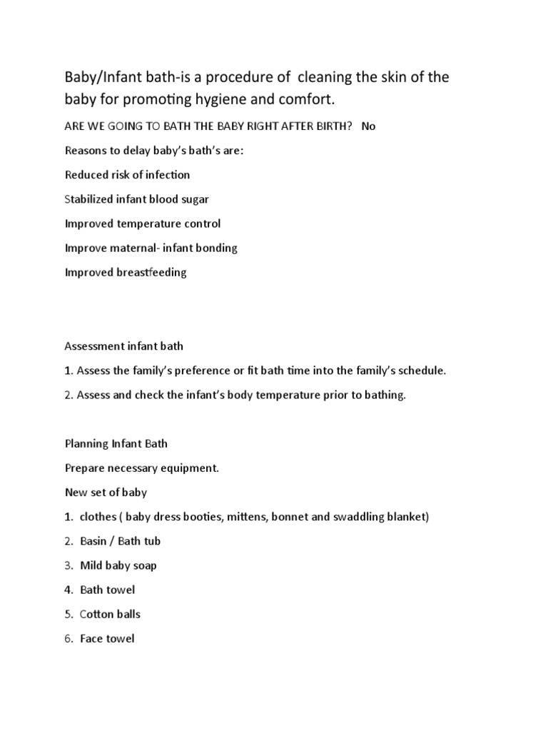 Baby/Infant BathIs A Procedure of Cleaning The Skin of The Baby For