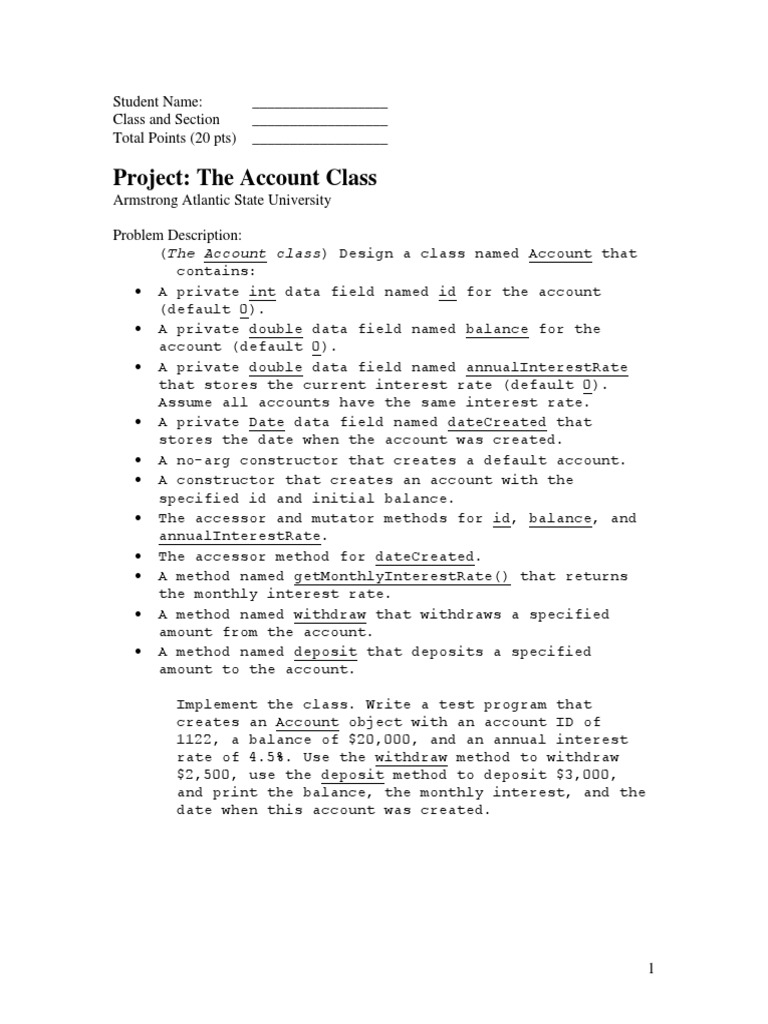 Project: The Account Class | PDF | Career & Growth | Finance & Money ...