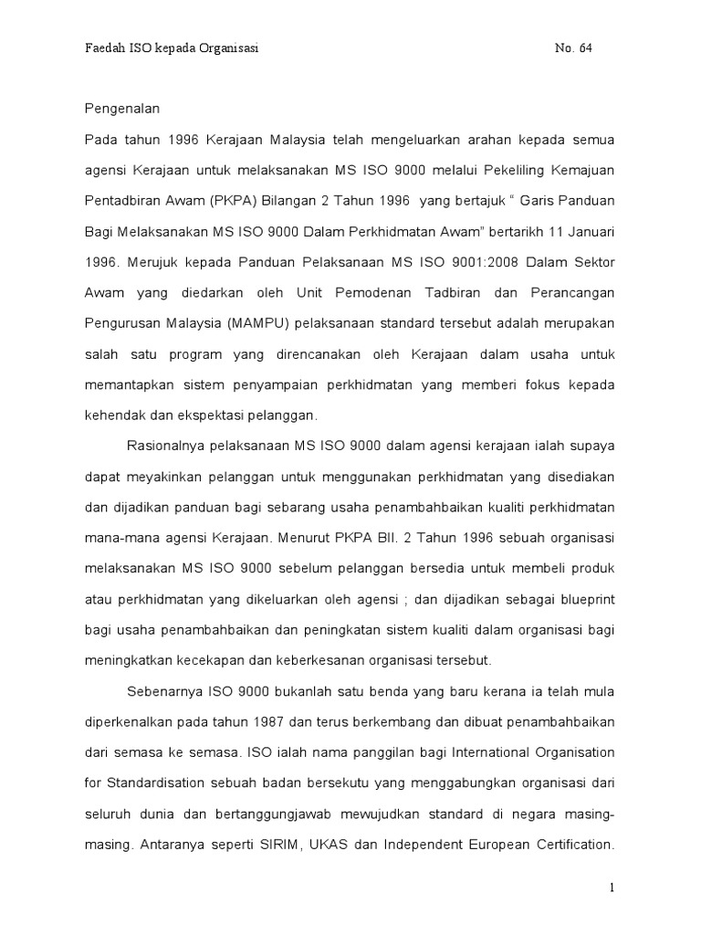 Faedah Iso Kepada Organisasi Pdf