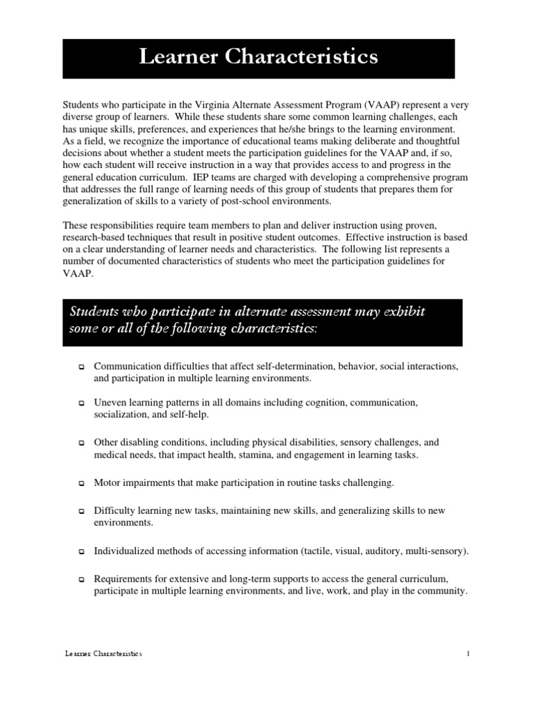 Learner Characteristics Pdf Learning Curriculum