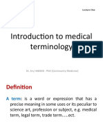 Medical Terminology Lecture One Introduction