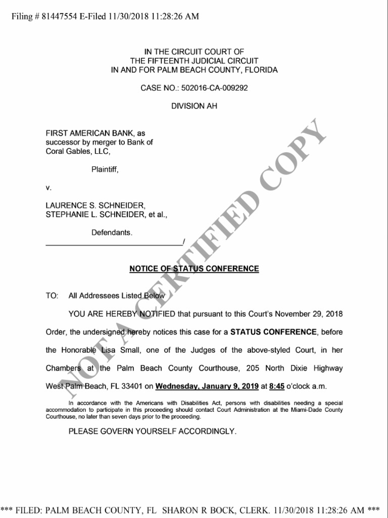 D.E. 260 Notice of Status Conference For 1.9.19, Nov. 30, 2018 PDF